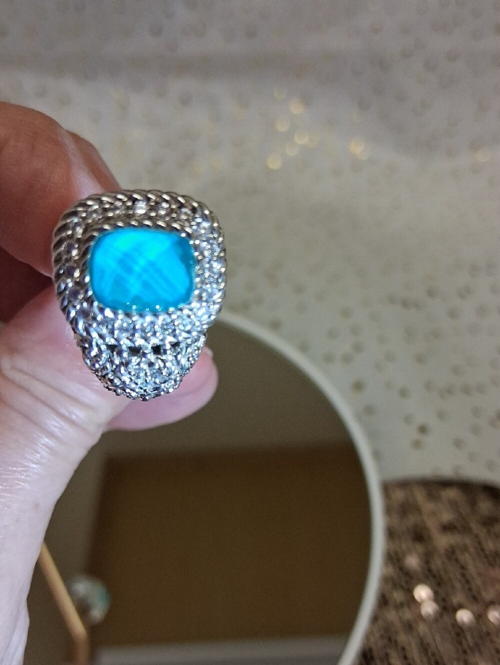 Judith Ripka Sterling Silver Earrings with Blue Turquoise Faceted Doublet Stones - Picture 6 of 13